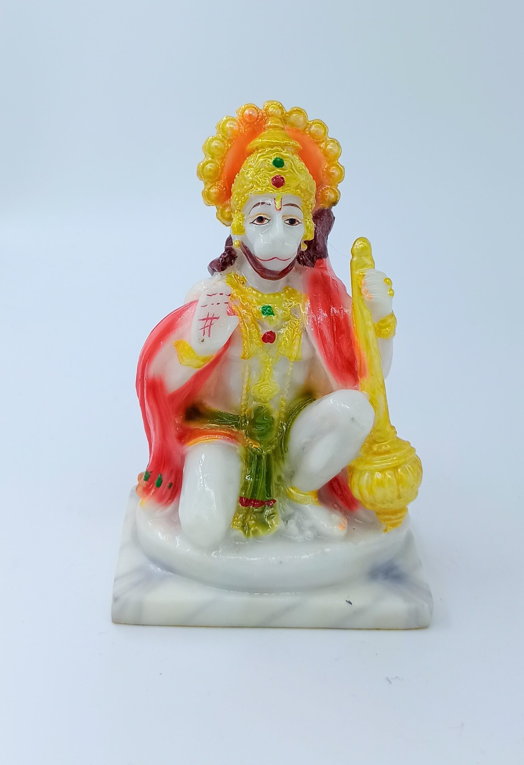 Hanuman ji ki murti Marble Dust Sitting with gada, 12 cm