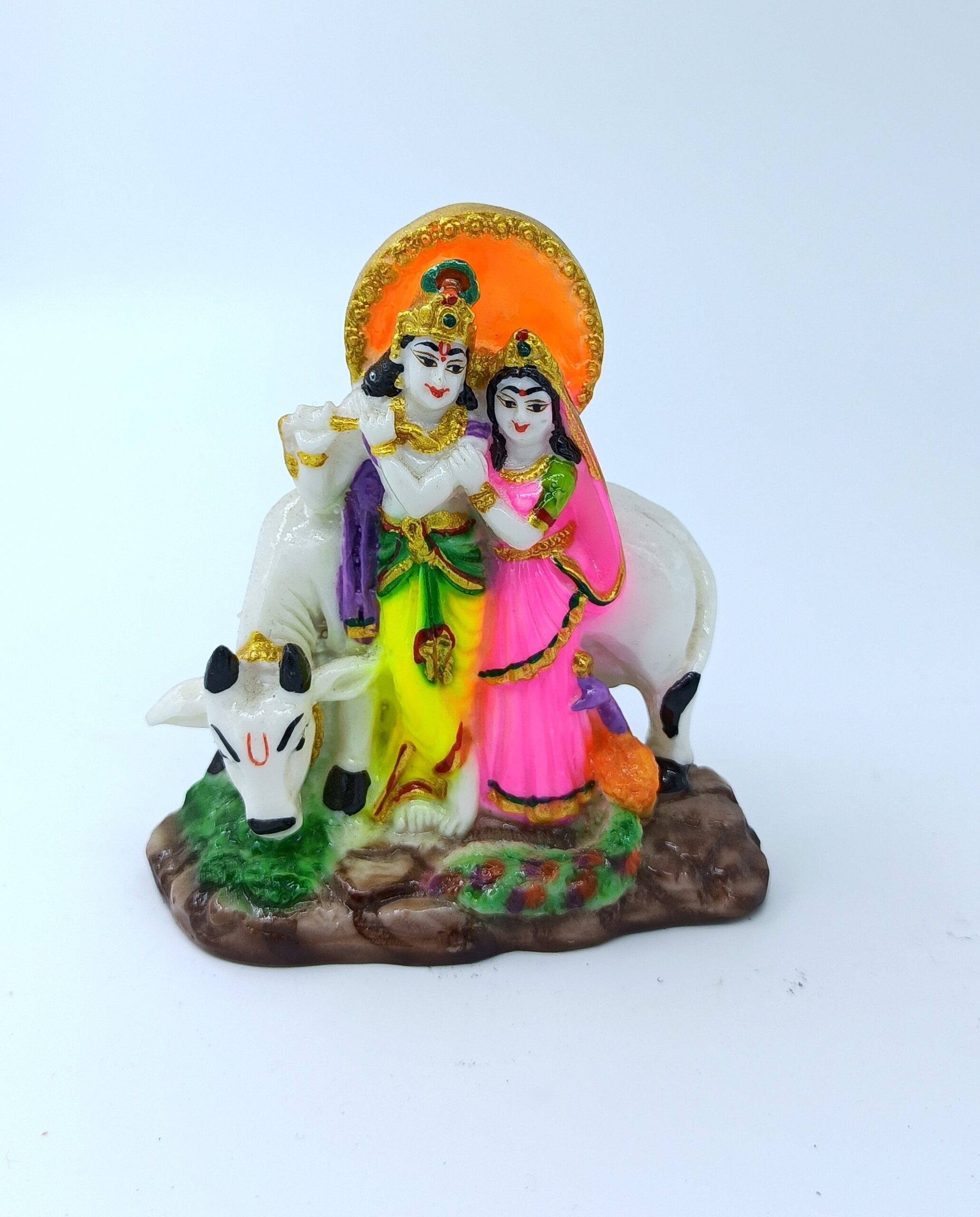 Radha Krishna Murti Marble Dust with Kamdhenu Cow