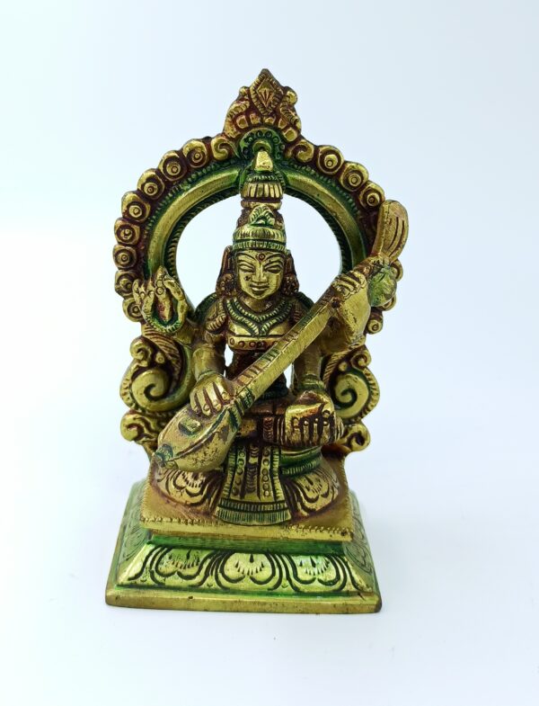 Saraswati Ma Idol Brass 14 cm